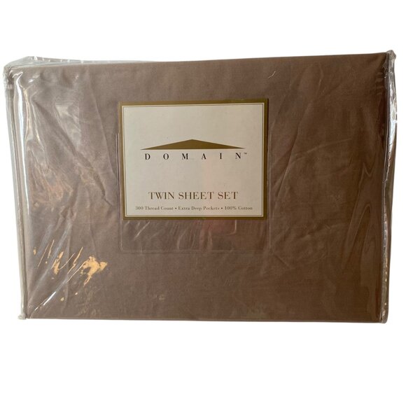 Domain Twin Sheet Set 300 Thread Count 100% Cotton Extra Deep Pockets Taupe - Picture 2 of 4